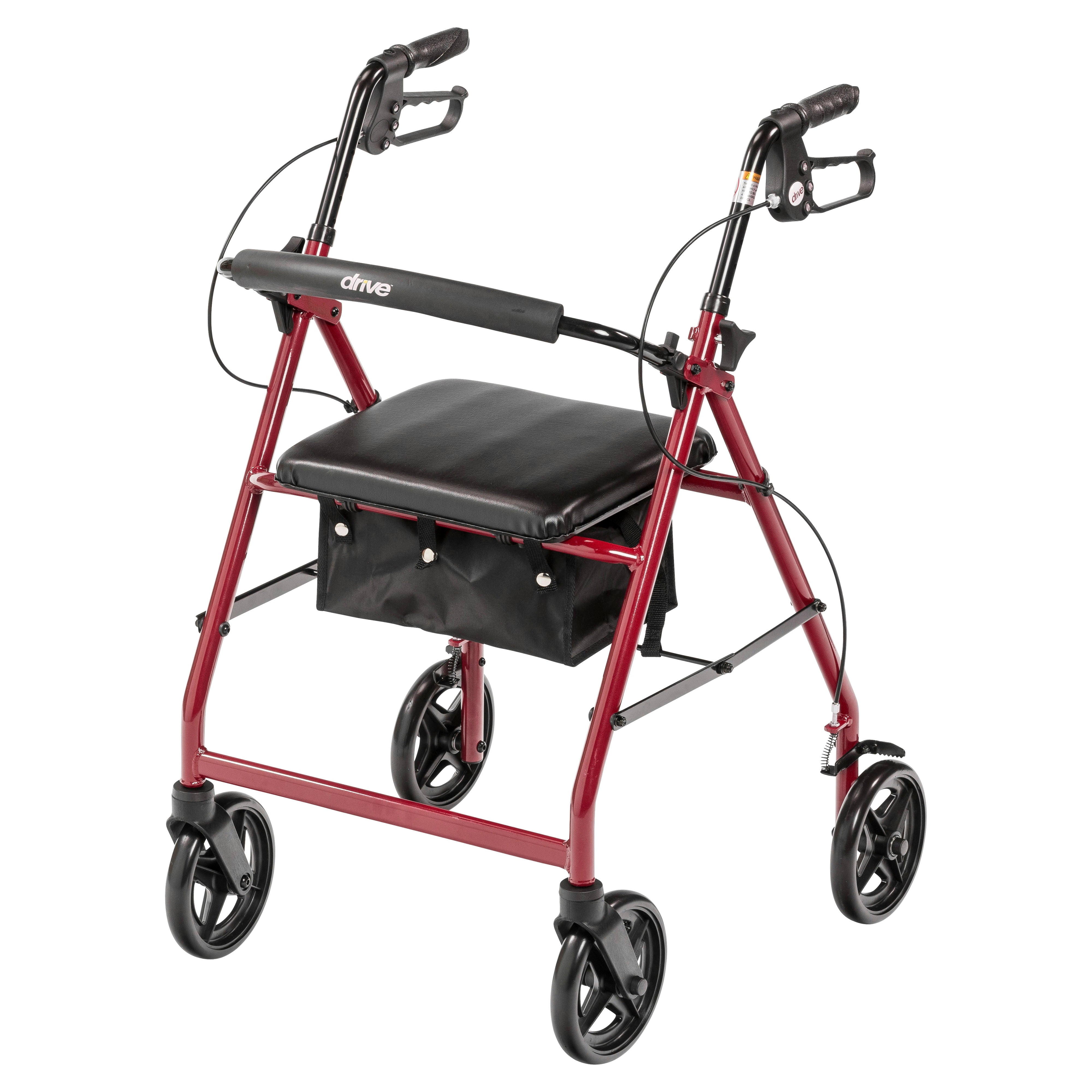 Drive Medical Aluminum Rollator Rolling Walker with Fold Up and Removable Back Support and Padded Seat