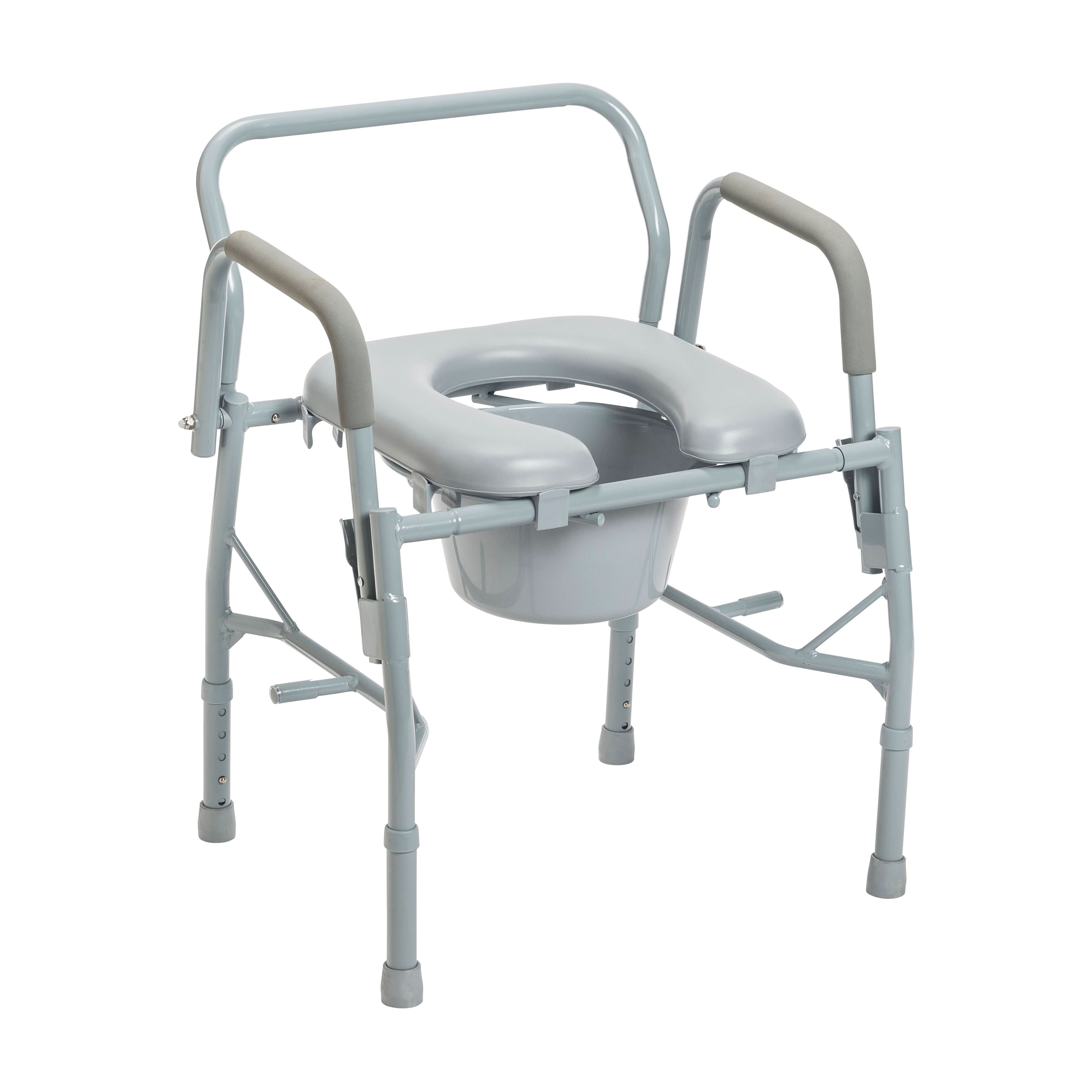 Drive Medical Steel Drop Arm Bedside Commode with Padded Seat & Arms