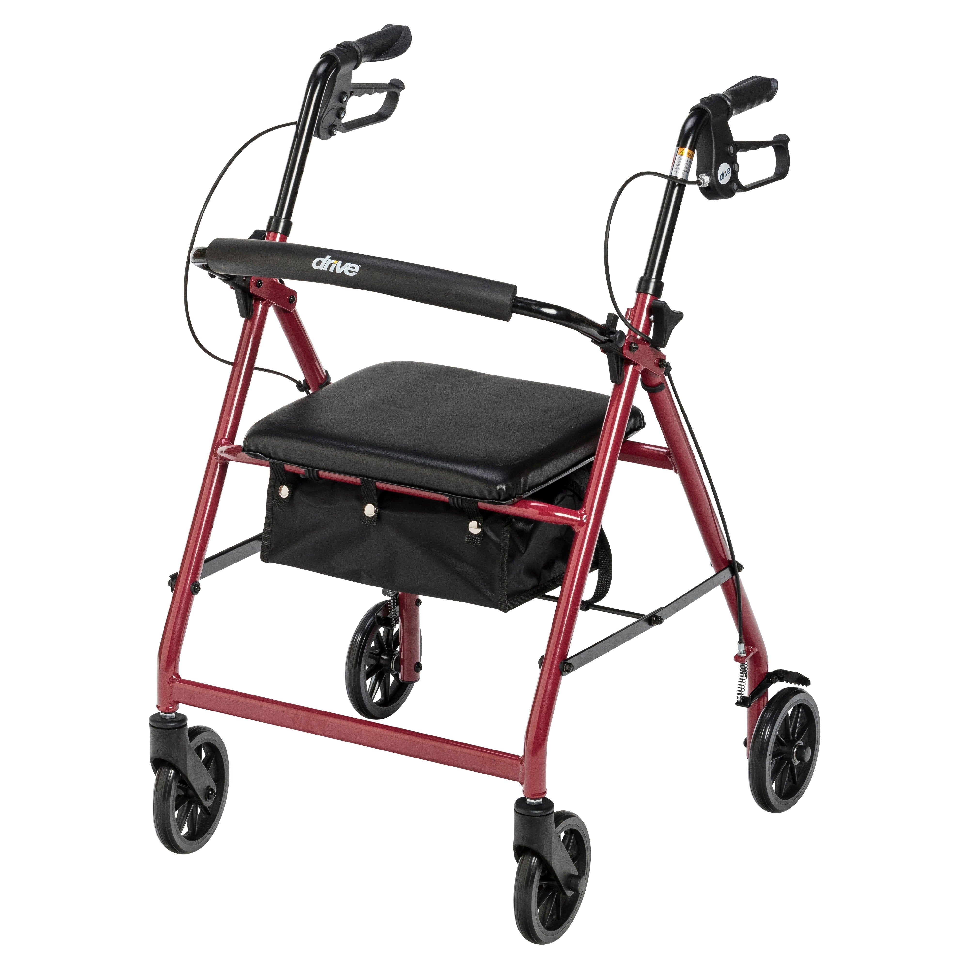 Drive Medical Rollator Rolling Walker with 6" Wheels, Fold Up Removable Back Support and Padded Seat