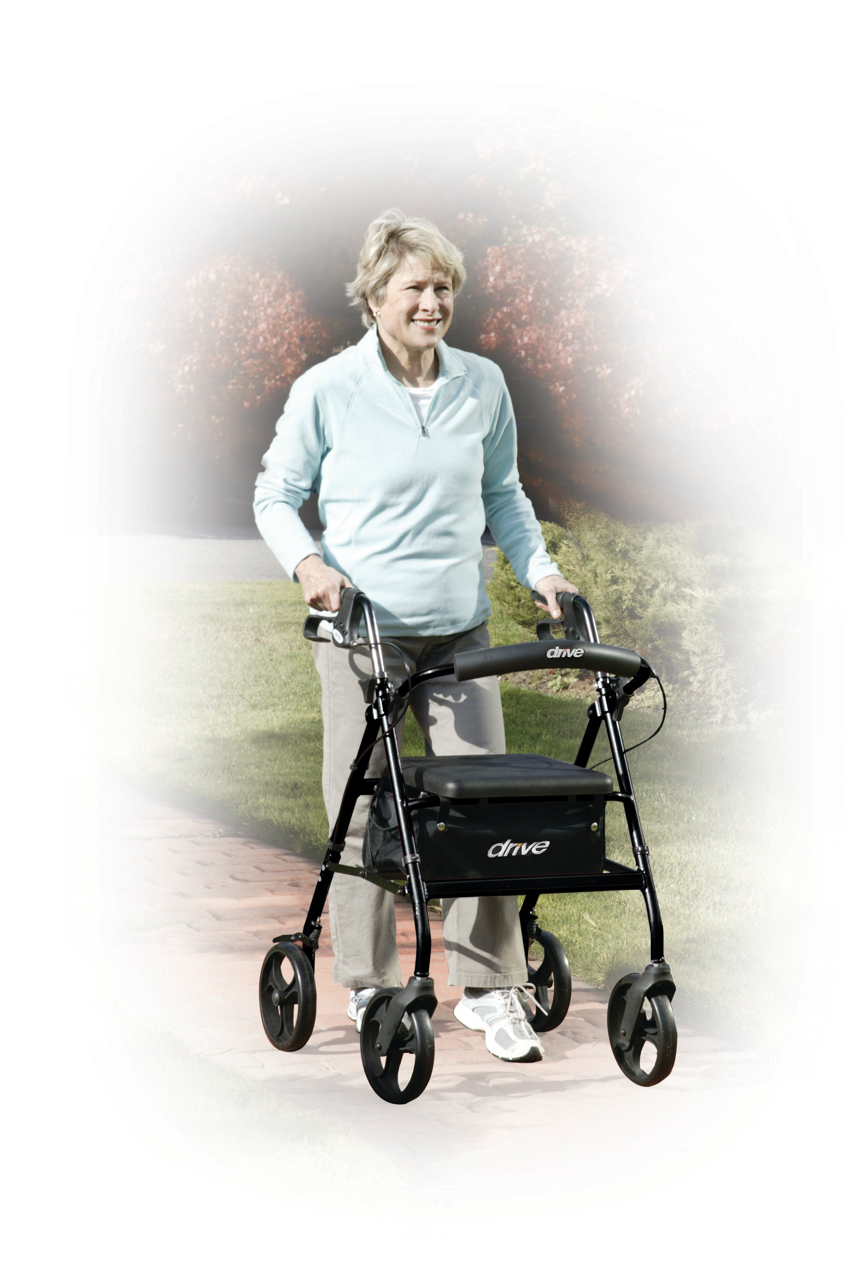 Drive Medical Rollator Rolling Walker with 6" Wheels, Fold Up Removable Back Support and Padded Seat