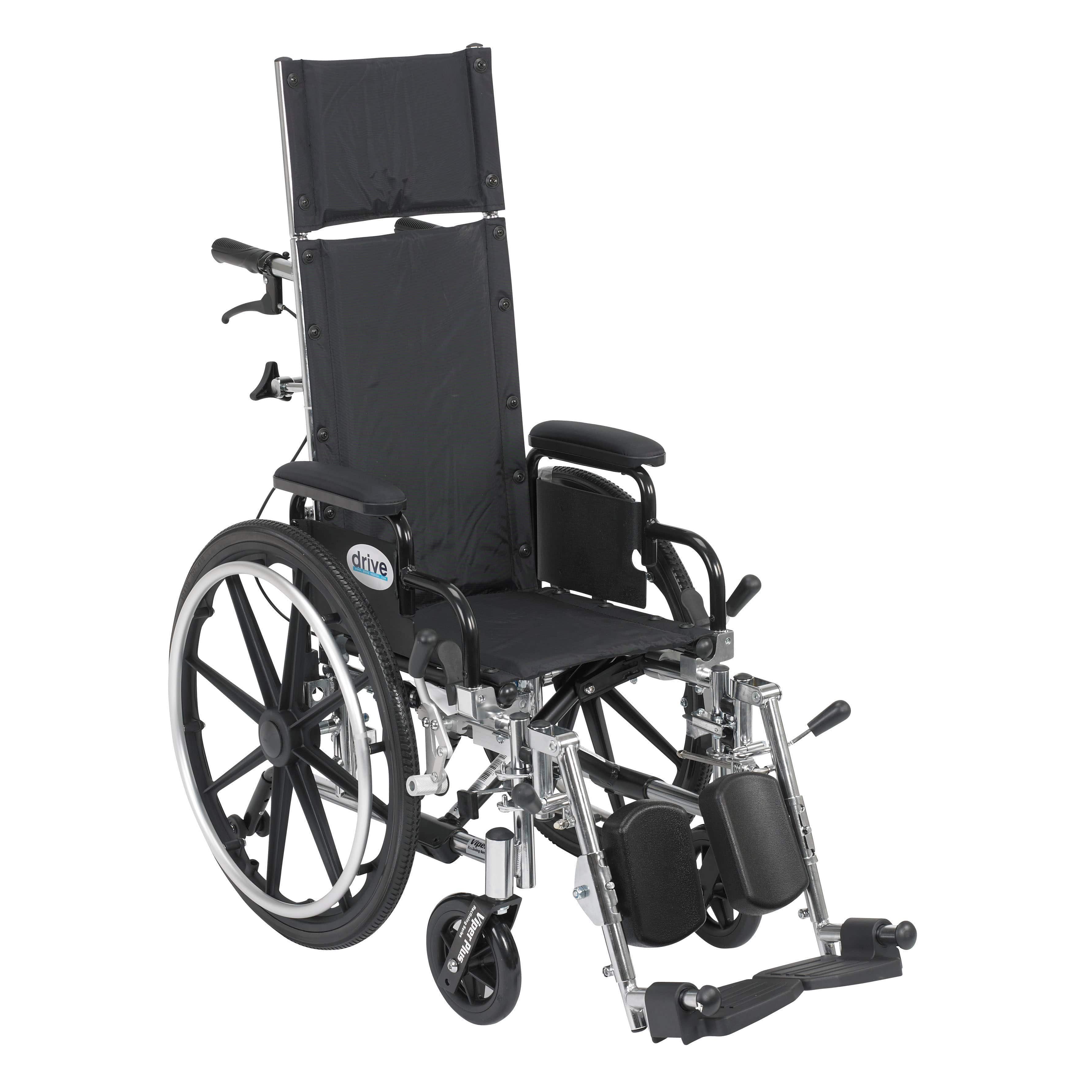 Drive Medical Drive Medical Viper Plus Light Weight Reclining Wheelchair with Elevating Leg rest and Flip Back Detachable Arms pl412rbdda
