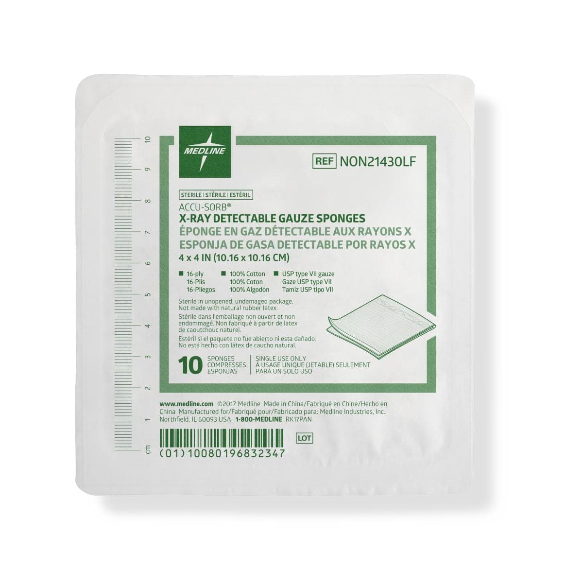 Medline Medline Sterile 100% Cotton X-ray Detectable Gauze Sponges NON21430LF