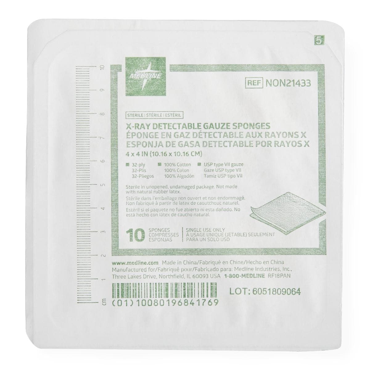 Medline Medline Sterile 100% Cotton X-ray Detectable Gauze Sponges NON21433