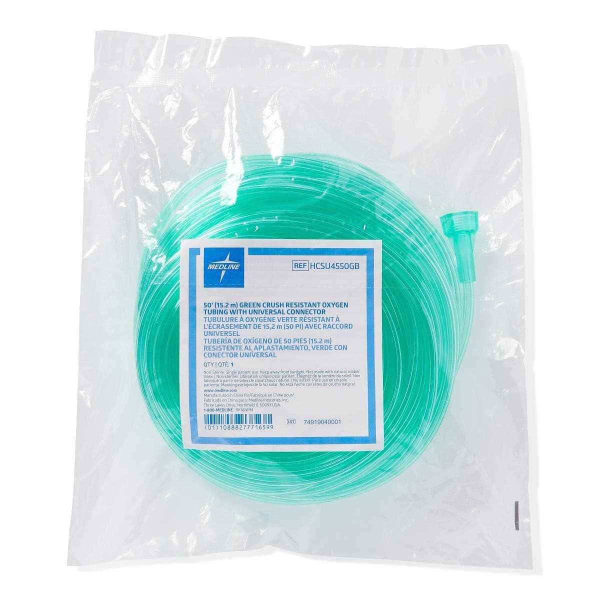 Medline Medline Green Oxygen Tubing with Universal Connector HCSU4507G