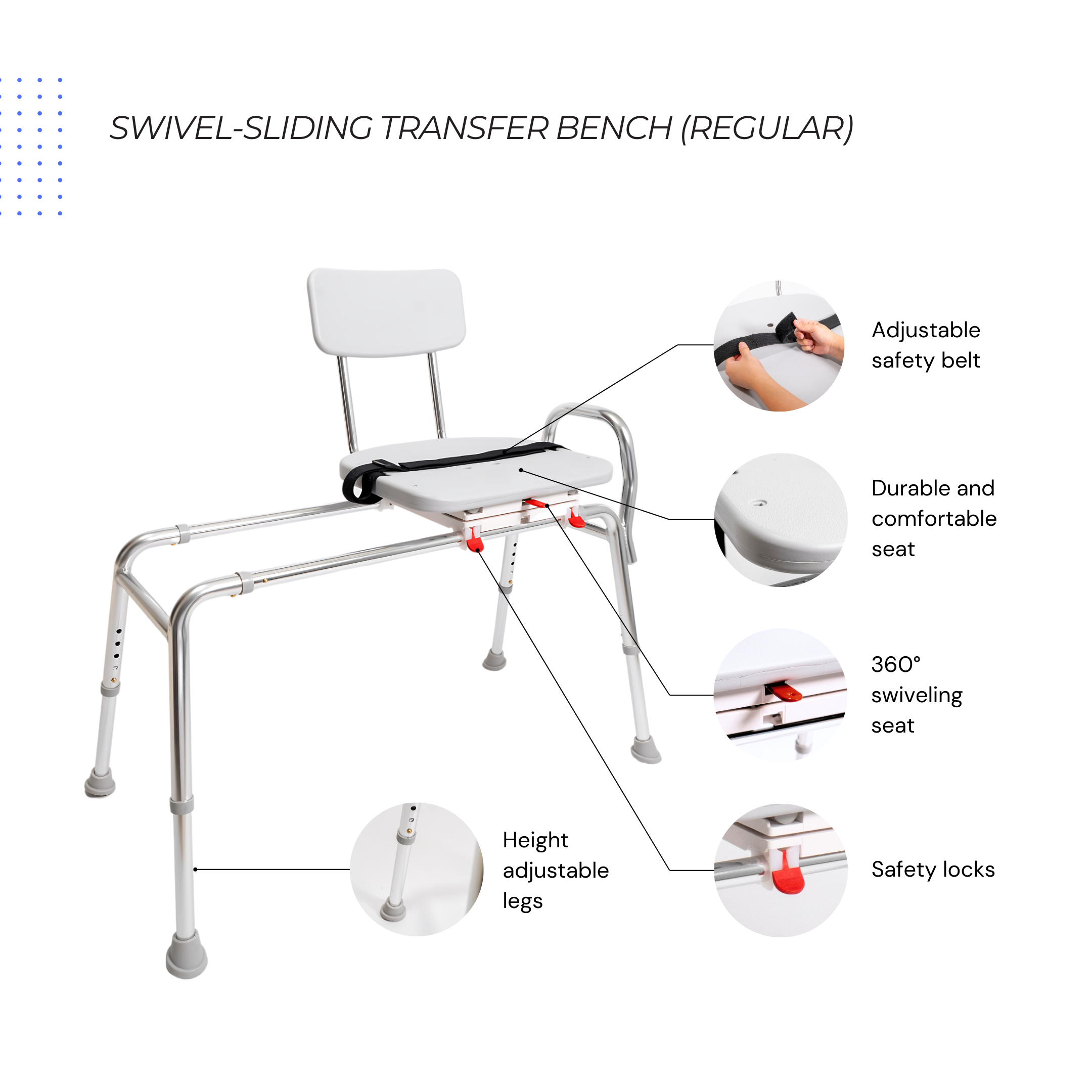 Eagle Health Supplies Sliding Tub Transfer Bench with Swivel Seat (77662)