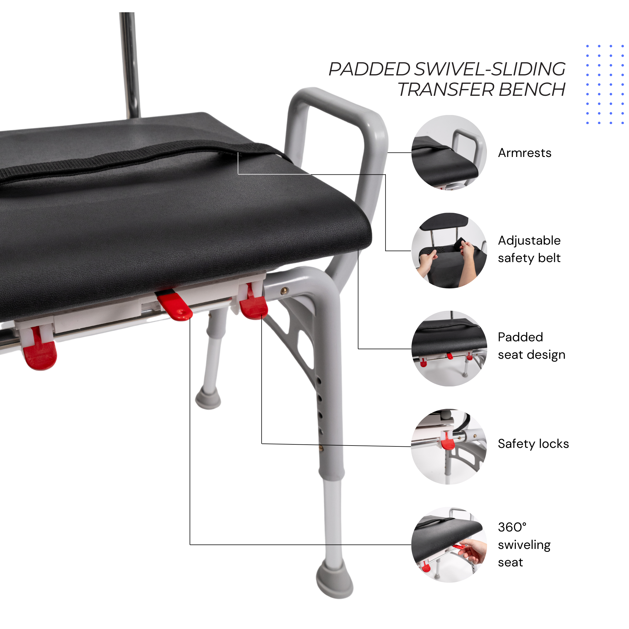 Eagle Health Supplies Sliding Tub Transfer Bench with Padded Swivel Seat (78661)
