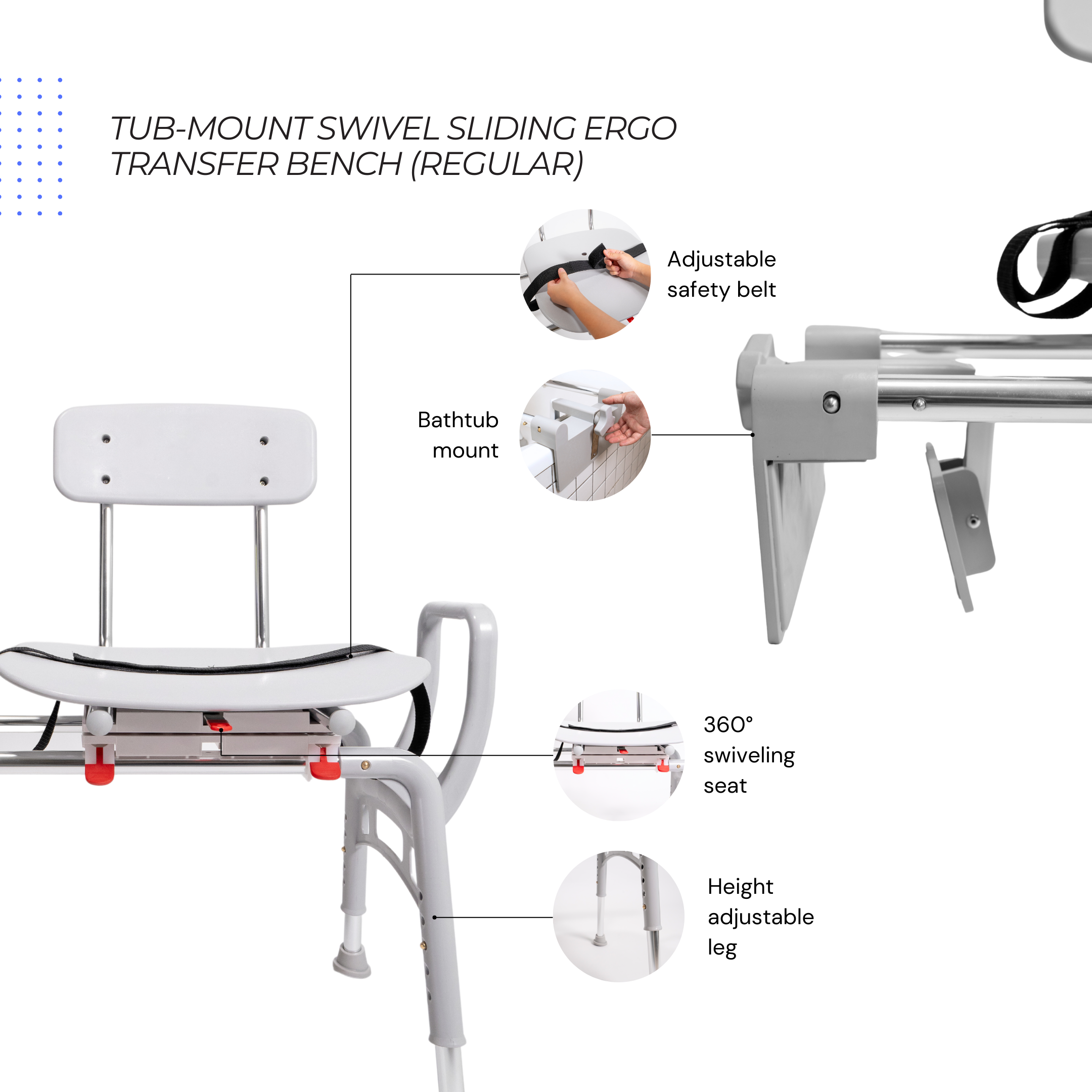 Eagle Health Supplies Tub-Mount Sliding Tub Transfer Bench with Swivel Seat -  ERGO Series (78768)
