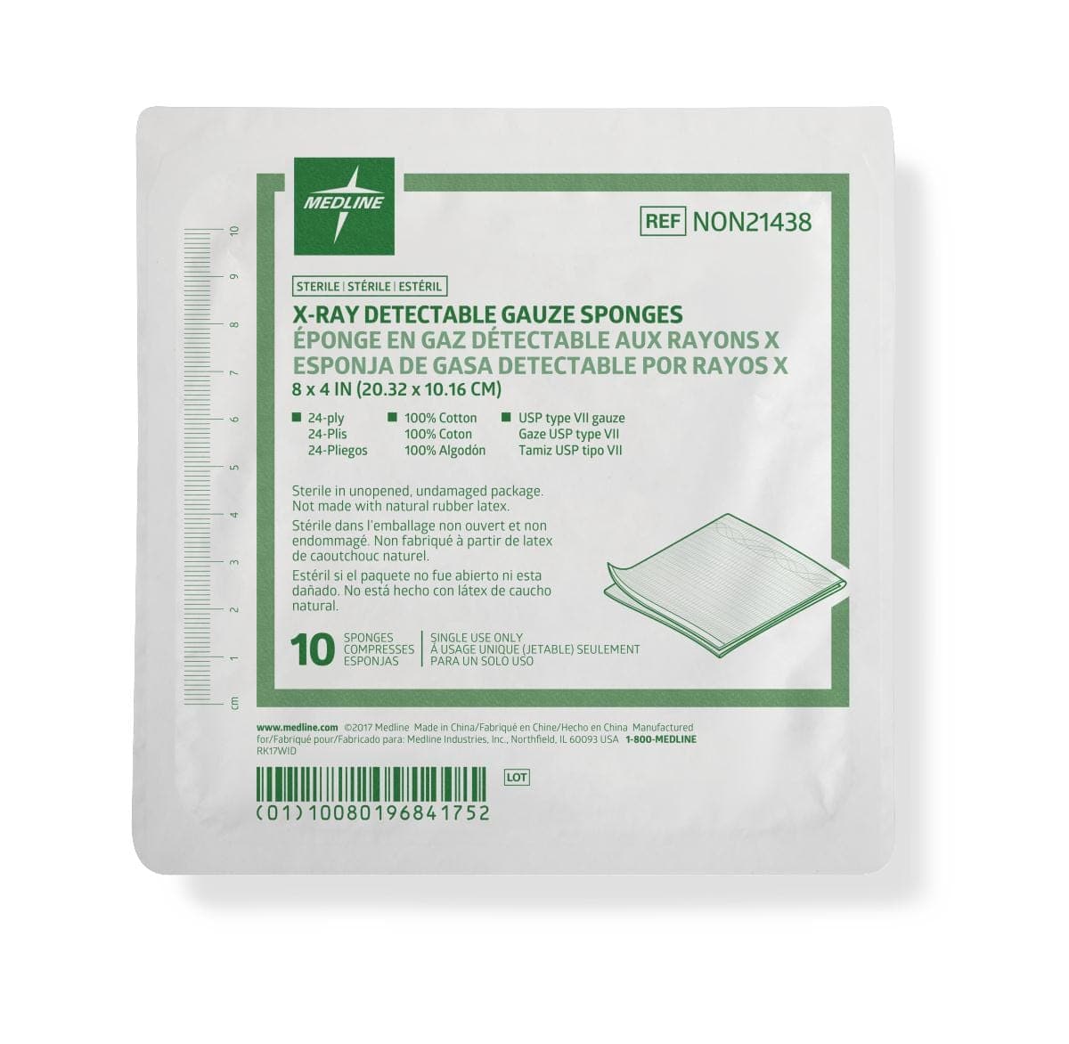 Medline Medline Sterile 100% Cotton X-ray Detectable Gauze Sponges NON21438