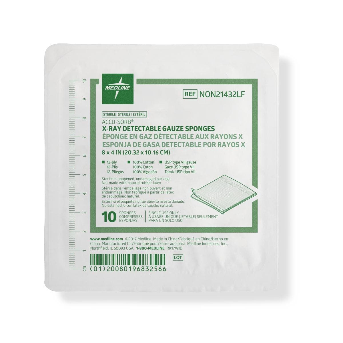 Medline Medline Sterile 100% Cotton X-ray Detectable Gauze Sponges NON21432LF