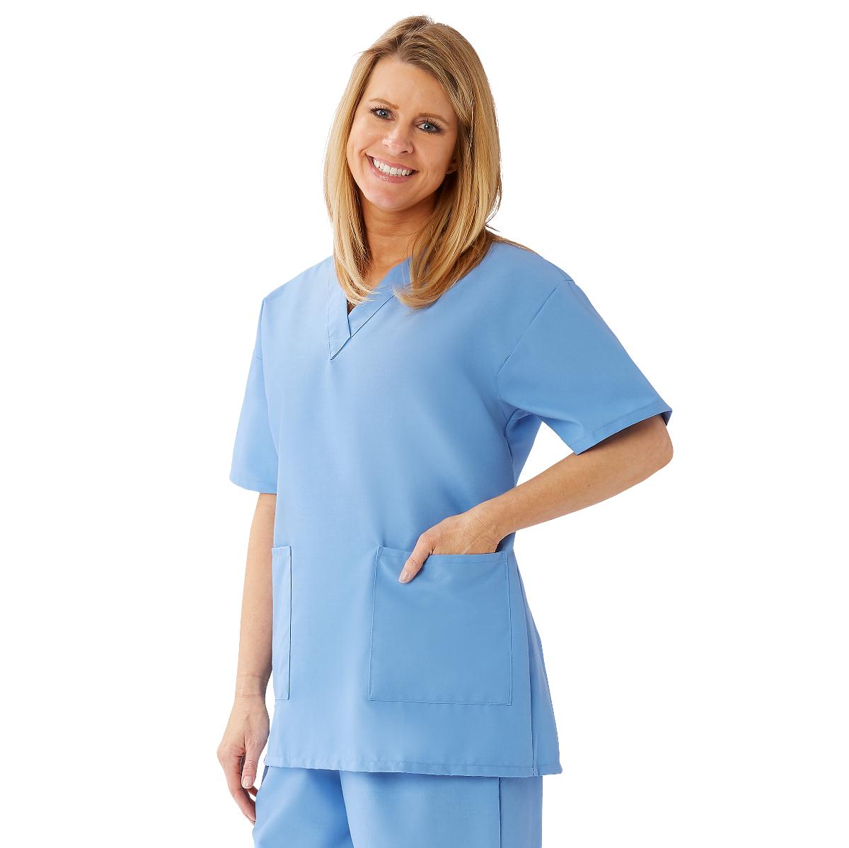 Medline AngelStat Women's V-Neck Tunic Scrub Tops with 2 Pockets