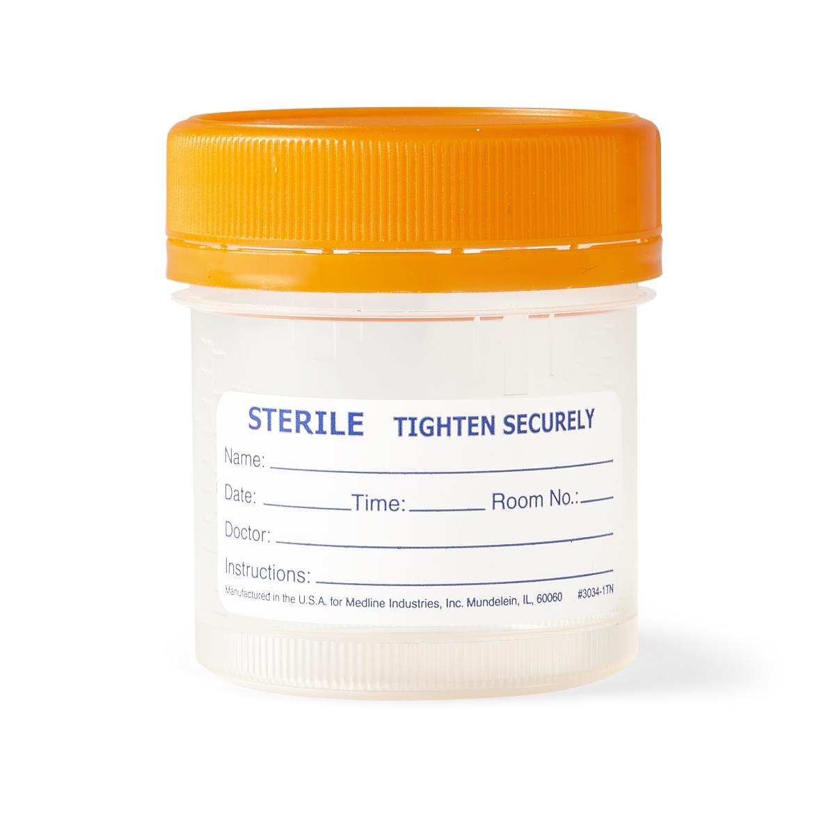 Medline Wide-Mouth Specimen Containers with Orange Lid