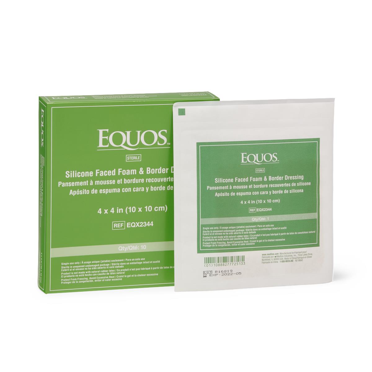 Medline EQUOS 5-Layer Square Foam Wound Dressings with Silicone Adhesive