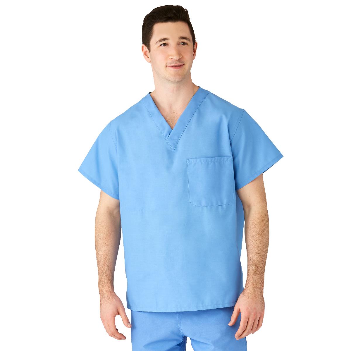 Medline AngelStat Unisex Reversible Scrub Tops with Angelica CC - Ceil Blue (Style 610)