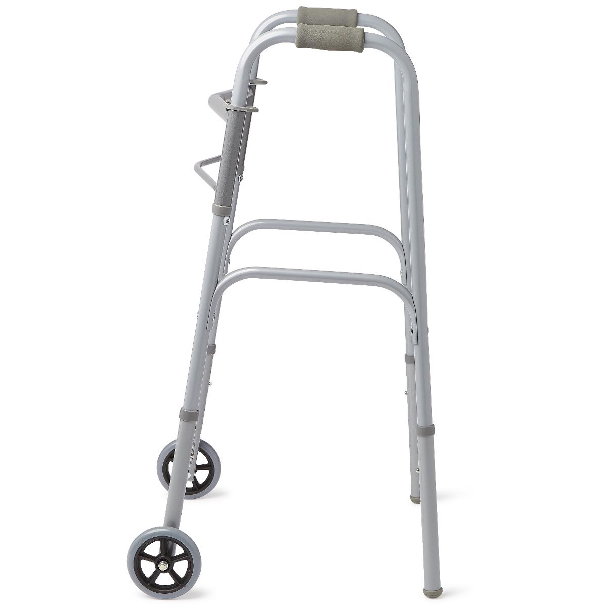 Medline 2-Button Folding Walker with Front Wheels