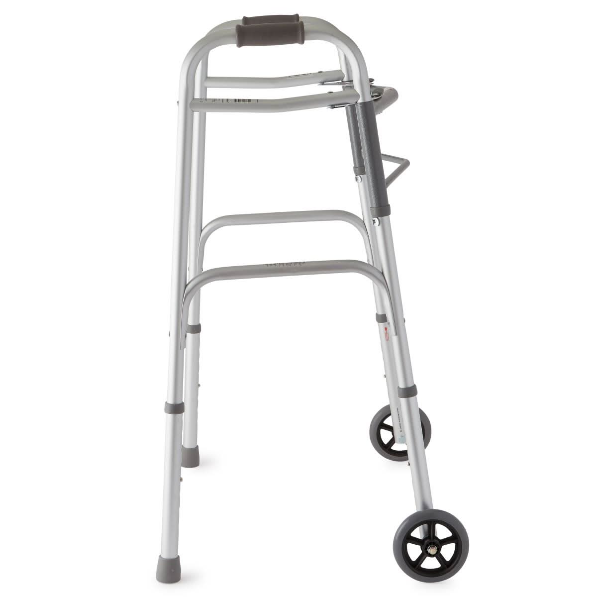 Medline Two-Button Folding Walkers with 5" Wheels