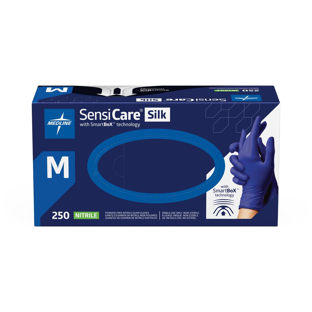 Medline SensiCare Silk Powder-Free Nitrile Exam Gloves with SmartBox Design