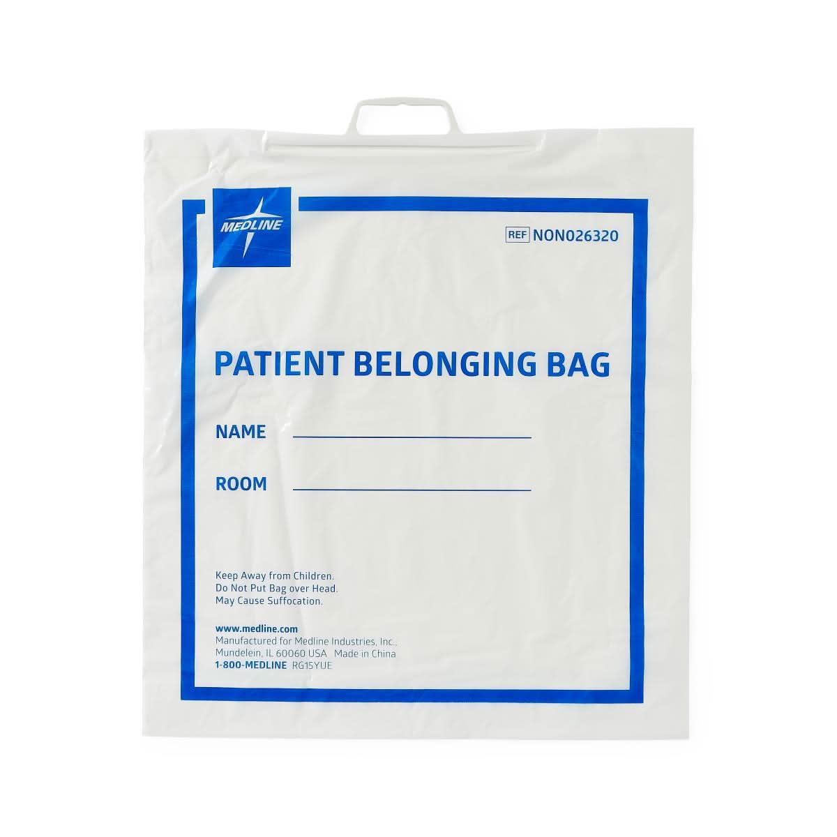 Medline Plastic Patient Belongings Bags with Rigid Handle