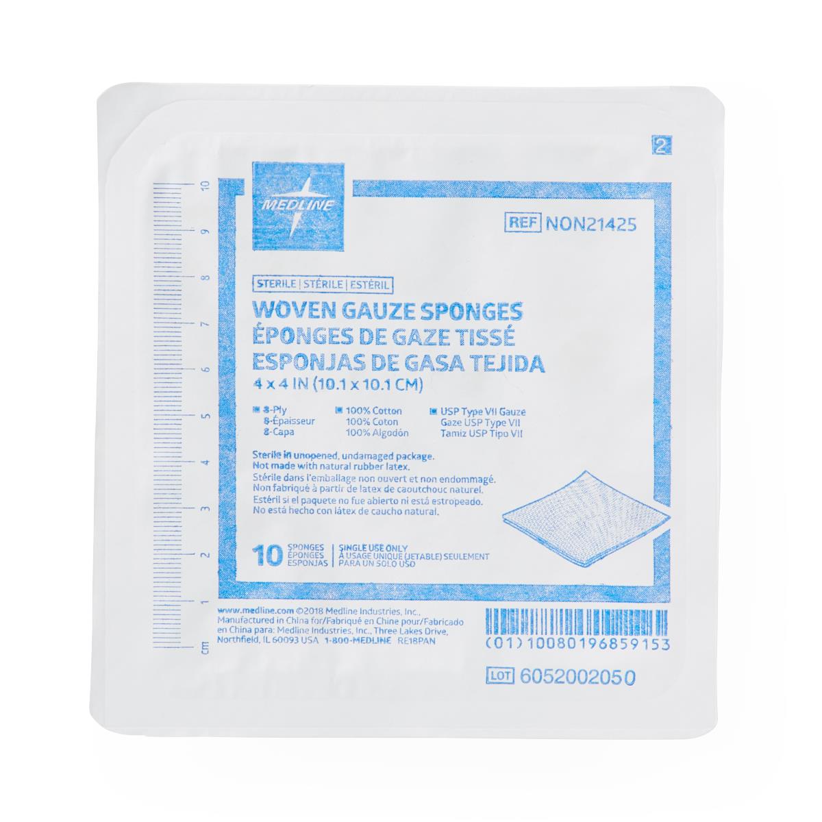 Medline Sterile 100% Cotton Woven Gauze Sponges