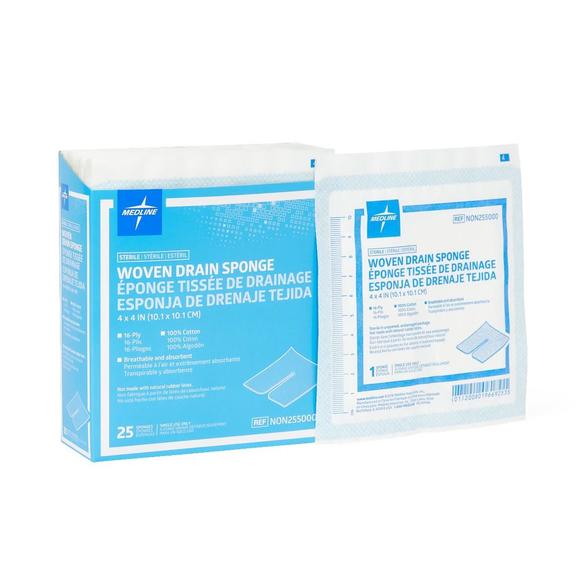 Medline Sterile 100% Cotton Drain Sponge