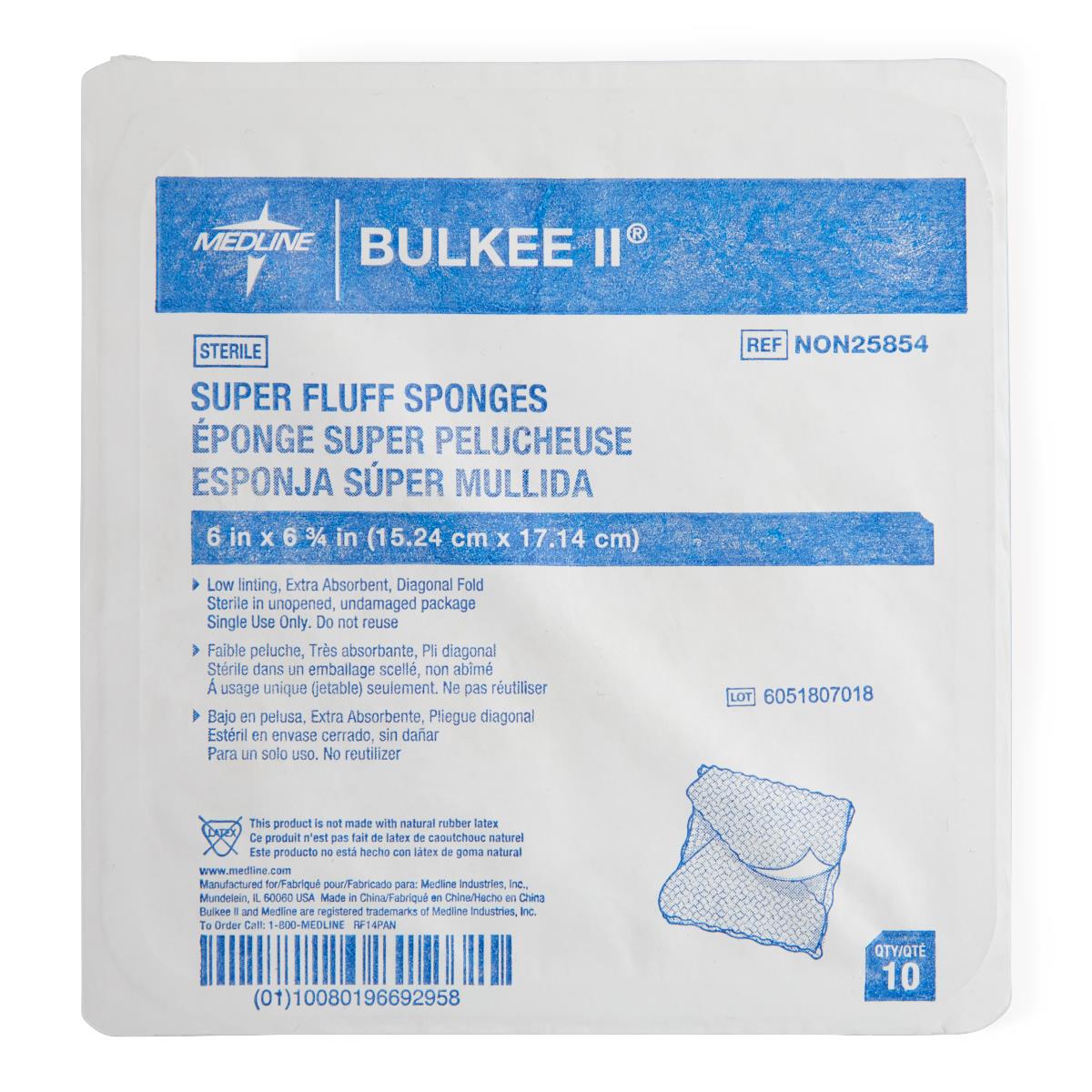 Medline Bulkee II Sterile Extra Absorbent Super Fluff Sponge
