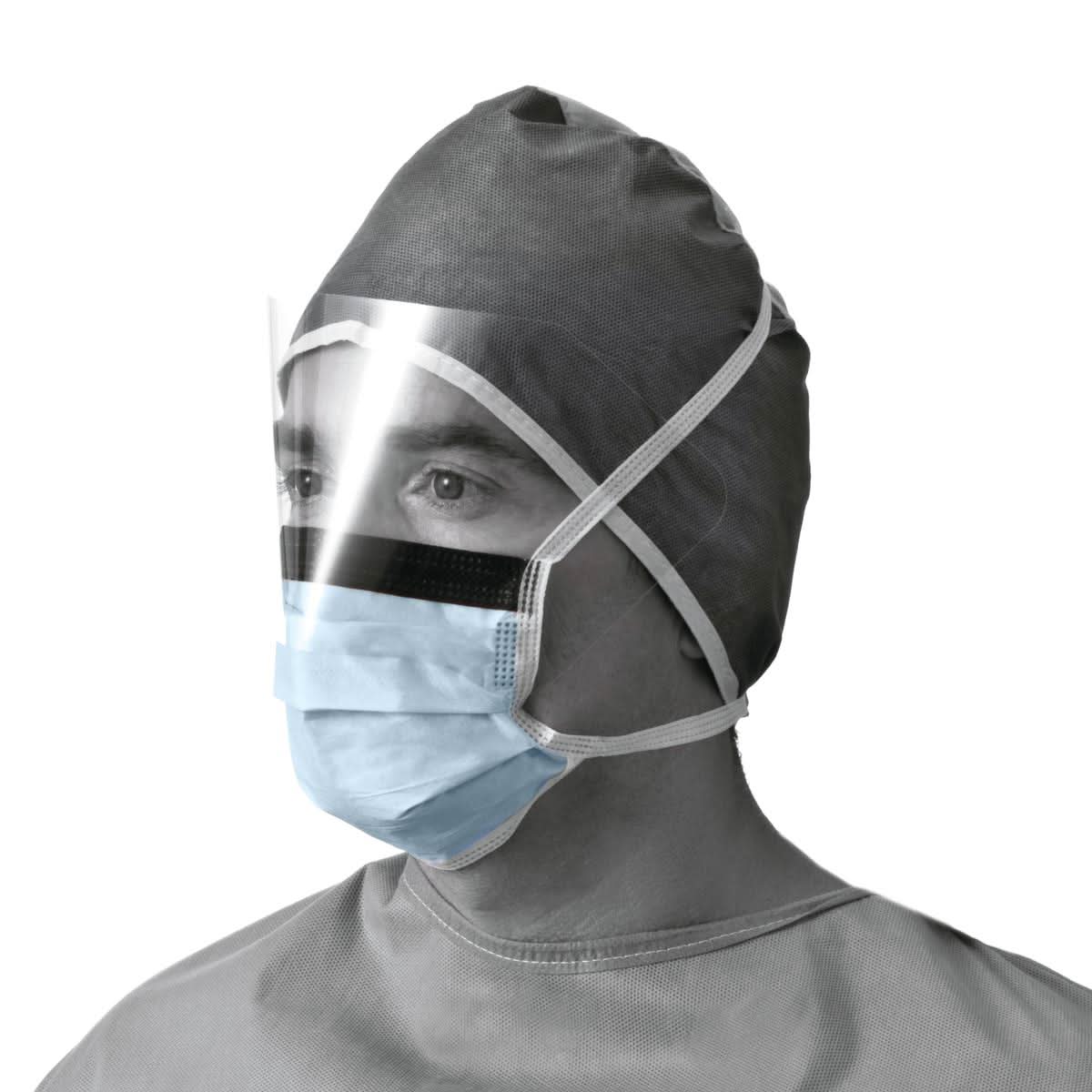 Medline ASTM Level 1 Anti-Fog Surgical Mask with Eye Shield with Ties