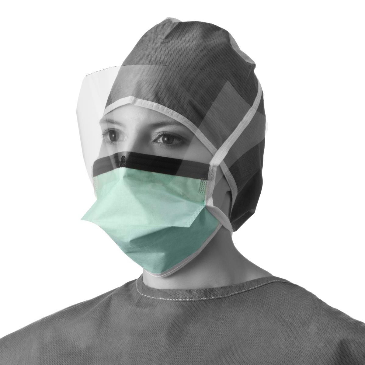 Medline ASTM Level 1 Duckbill-Style Surgical Face Mask with Eye Shield and Ties