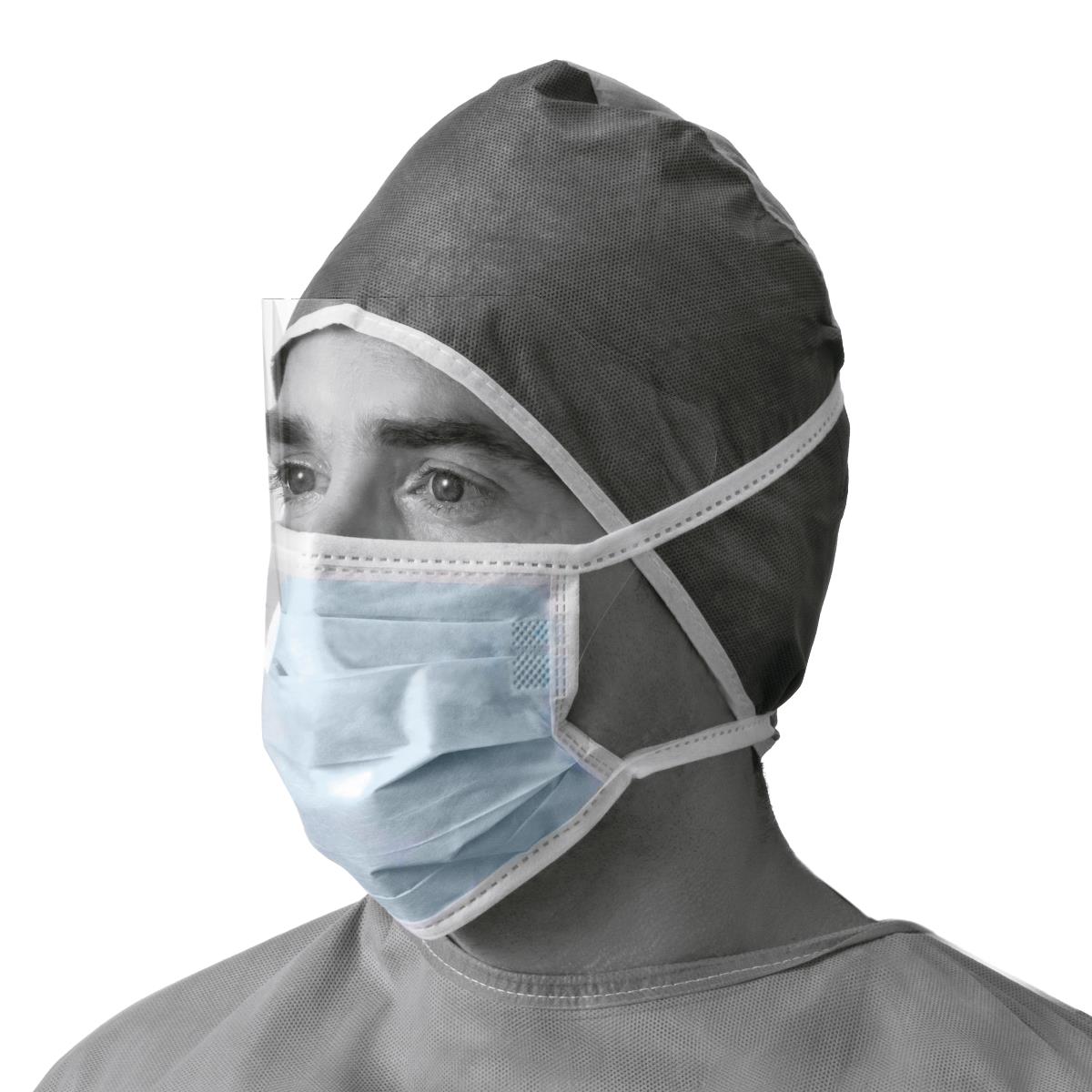 Medline ASTM L1 Surgical Face Mask with Anti-Fog, Shield, and Ties