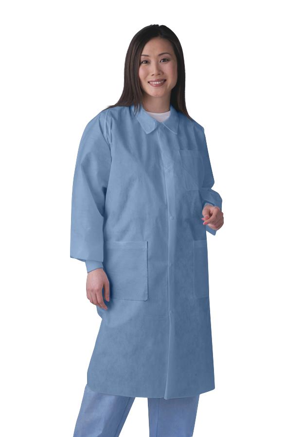 Medline Disposable SMS Barrier Lab Coat with Traditional Collar/Knit Cuffs