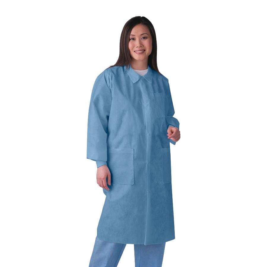 Medline Knit-Cuff Multilayer SMS Lab Coats with Traditional Collar