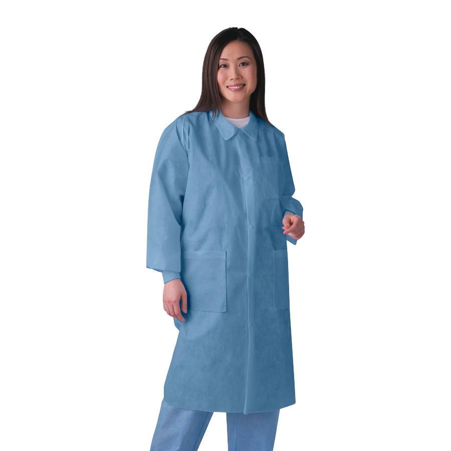 Medline Disposable SMS Barrier Lab Coat with Traditional Collar/Knit Cuffs