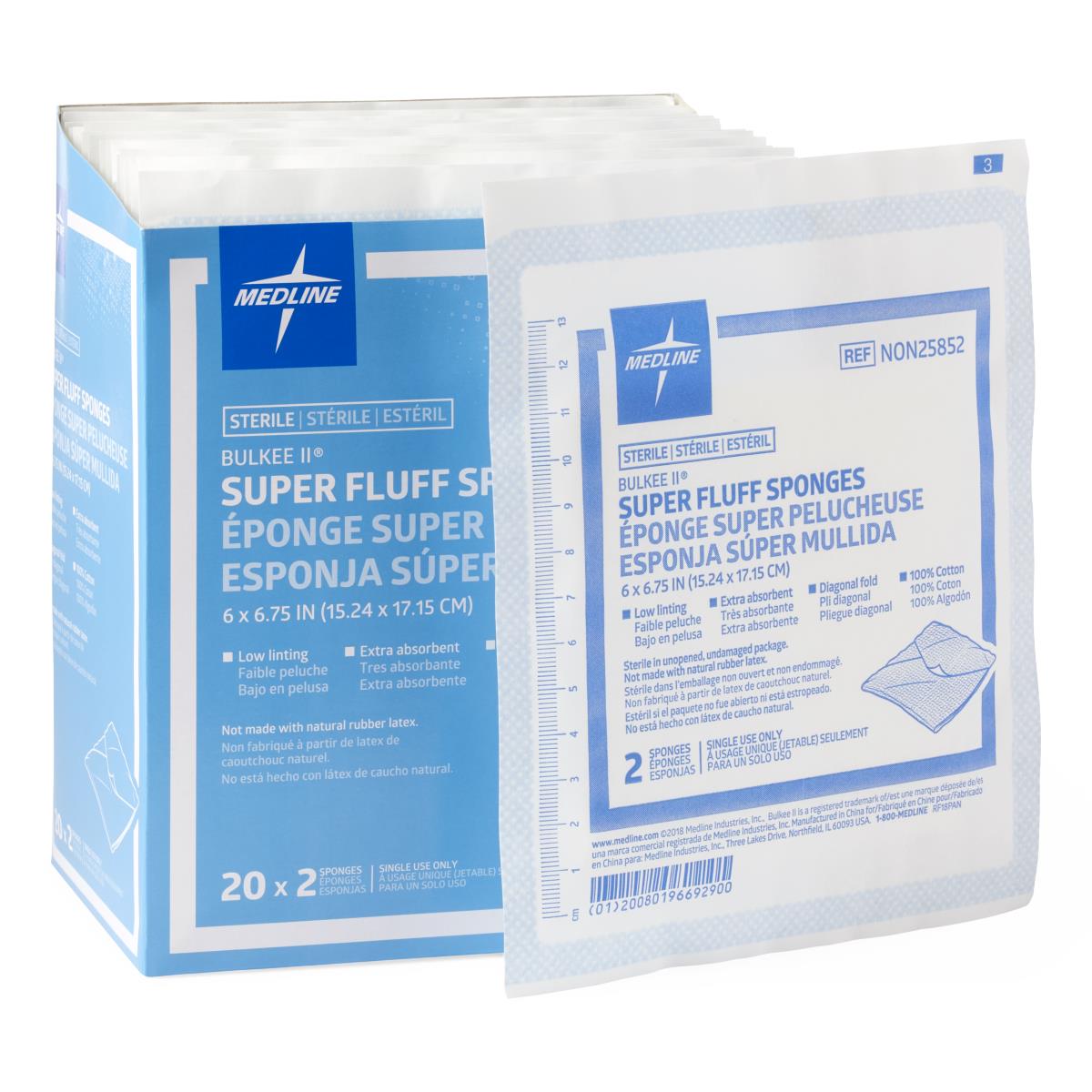 Medline Bulkee II Sterile Extra Absorbent Super Fluff Sponge