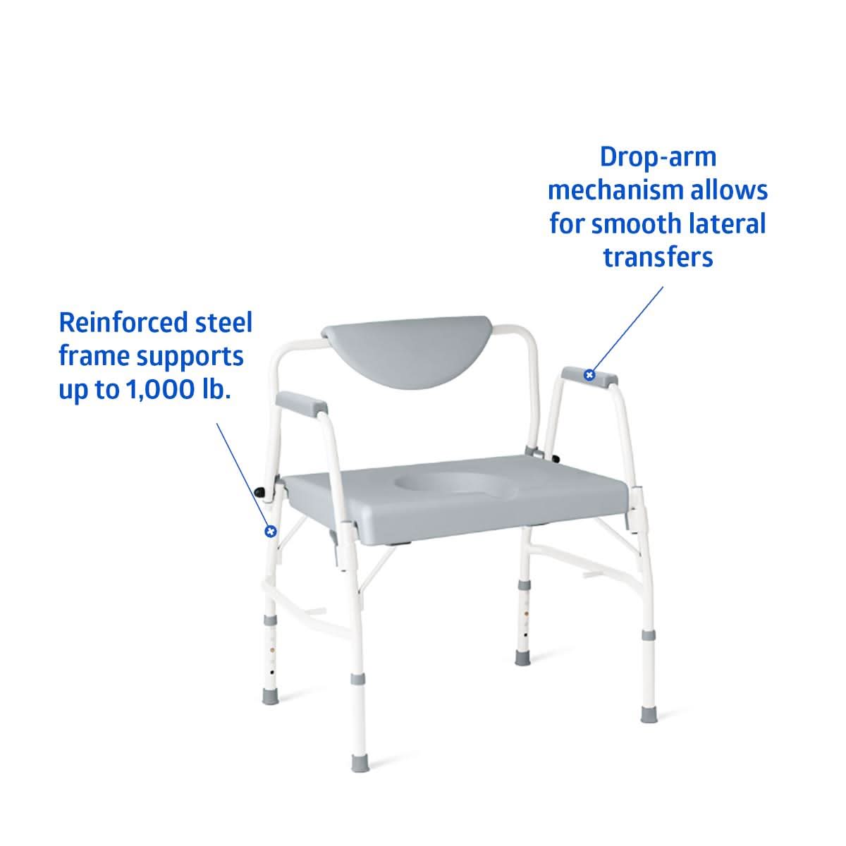 Medline Steel Bariatric Drop Arm Commode