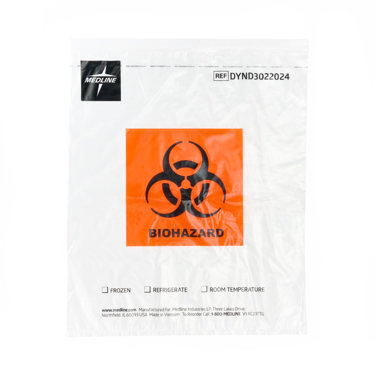 Medline Zip-Style Specimen Bags with Biohazard Symbol