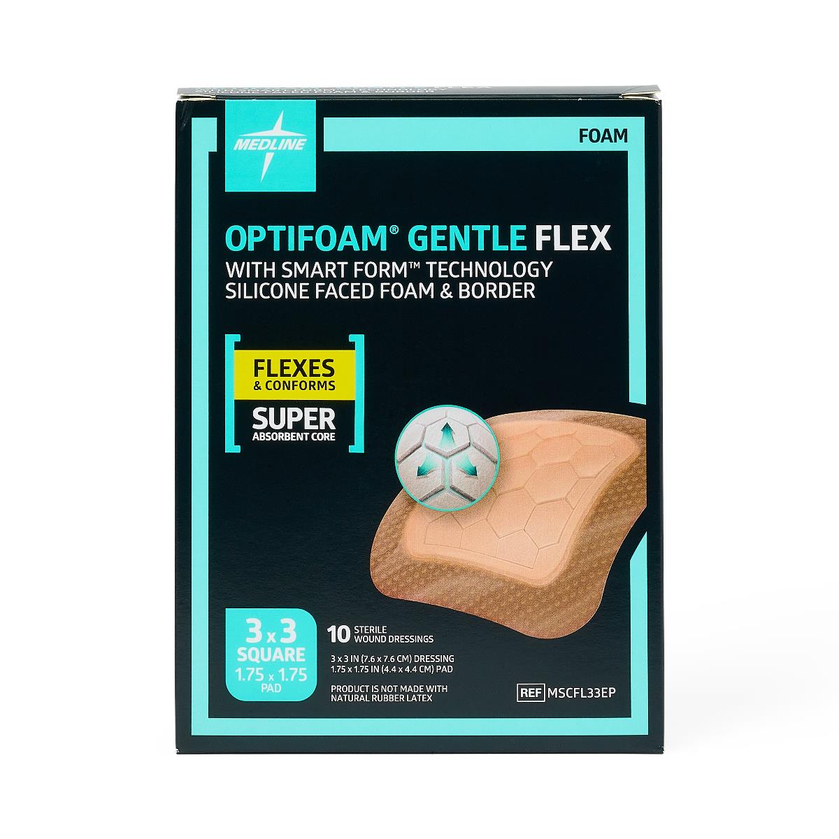 Medline Optifoam Gentle Flex Silicone-Faced Foam Dressings with Border