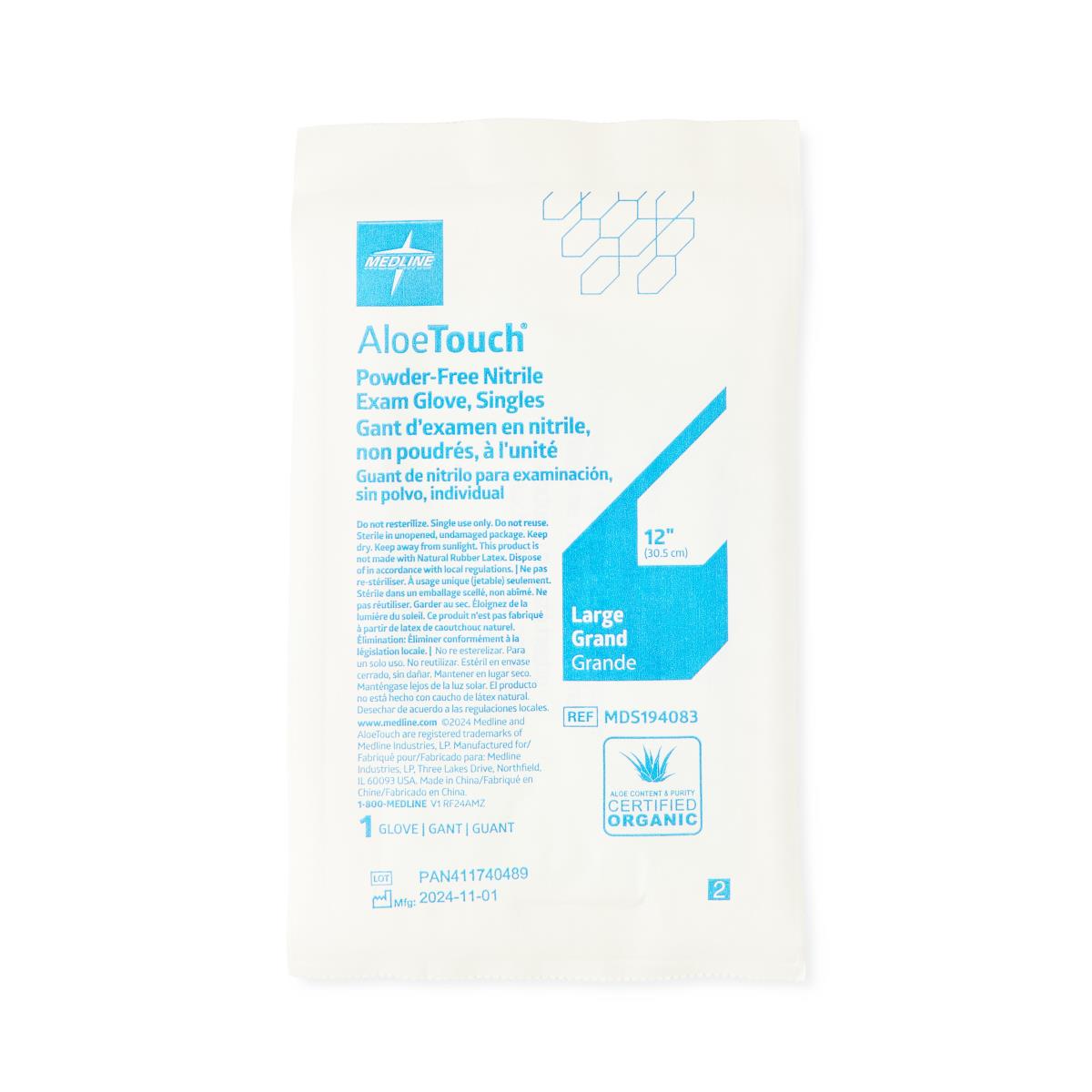 Medline AloeTouch Sterile 12" Powder-Free Nitrile Exam Gloves