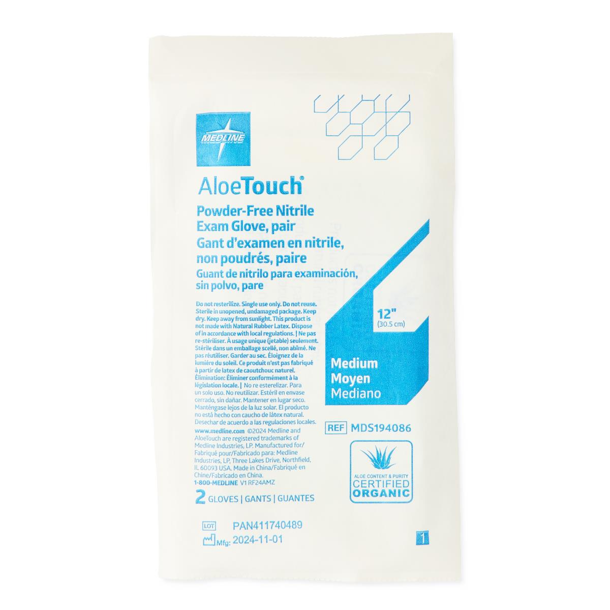 Medline AloeTouch Sterile 12" Powder-Free Nitrile Exam Gloves