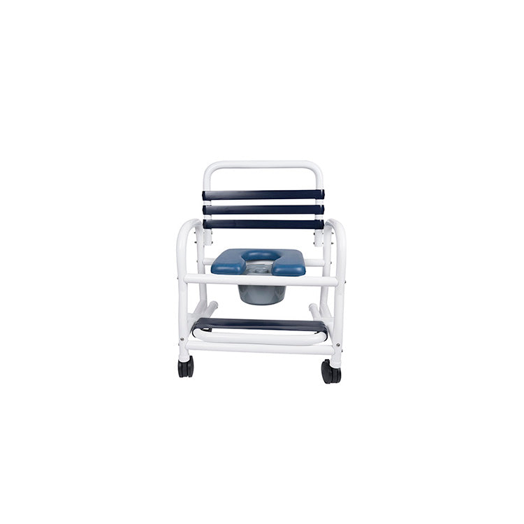 Mor-Medical Deluxe New Era Patented Infection Control Shower Commode Chair, 26" Internal Width, Open Front Removable Soft Seat, Commode Pail and soft touch slide out footrest, 4" Twin All Locking Casters, 435 lbs wt capacity