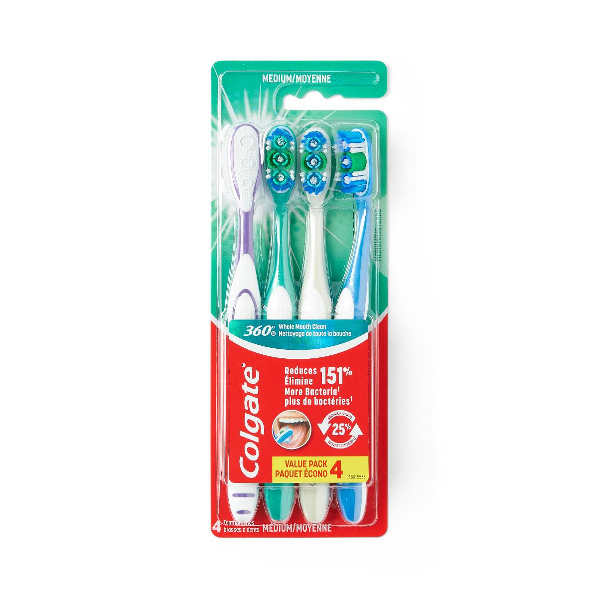 Medline Colgate 360 Toothbrush with Tongue and Cheek Cleaner