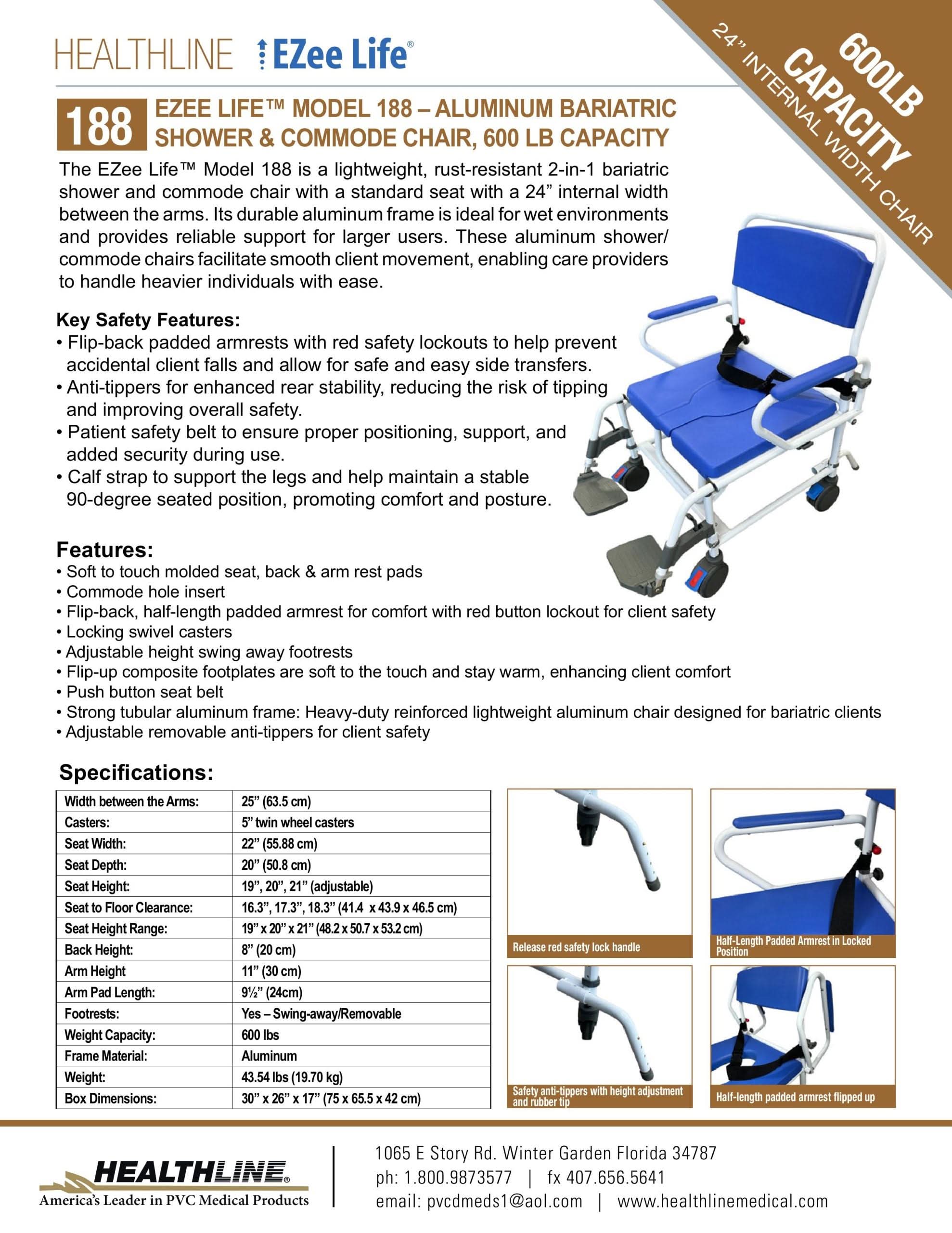 Healthline Model #188 Aluminum Shower Commode 24″ seat