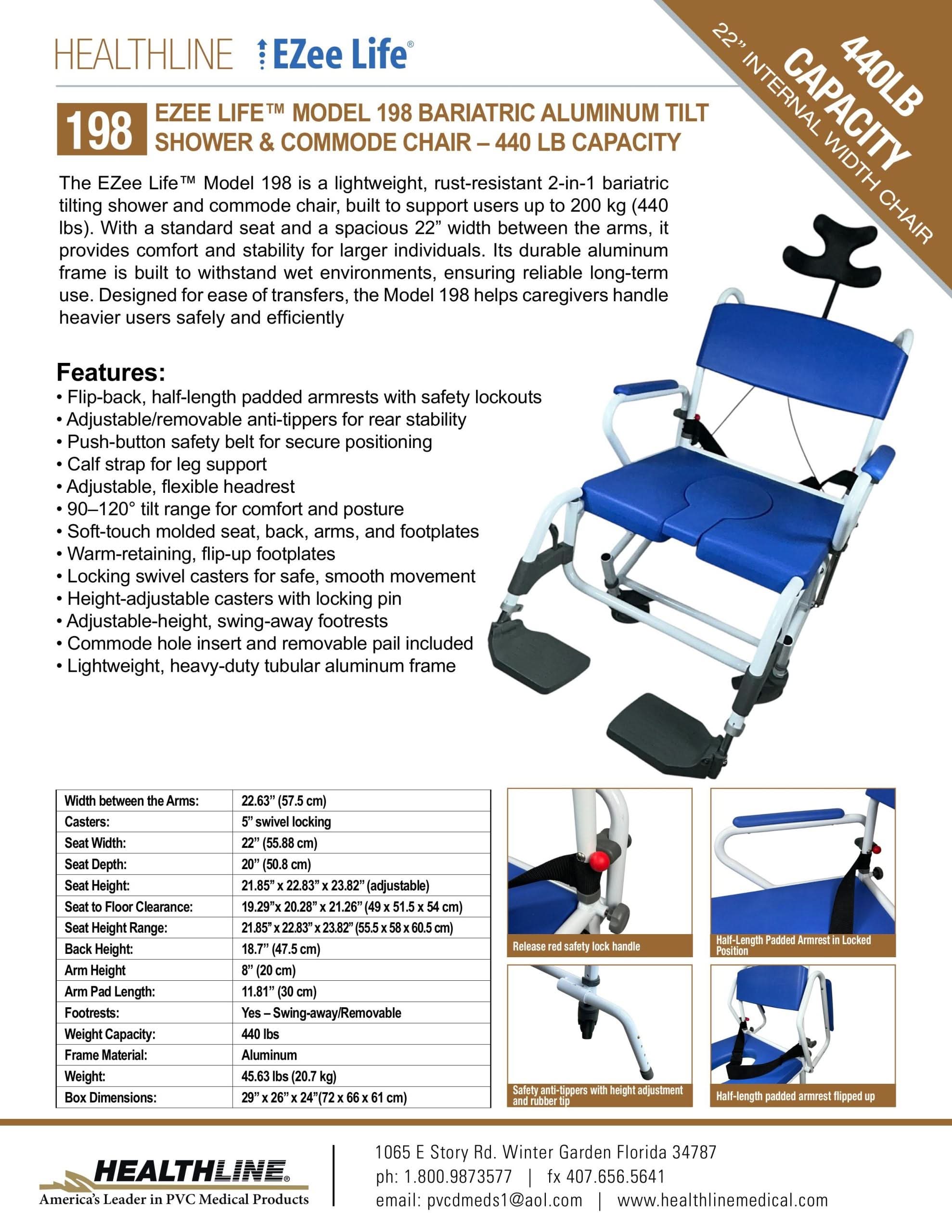 Healthline Model #198 Aluminum Shower Commode 22″ seat