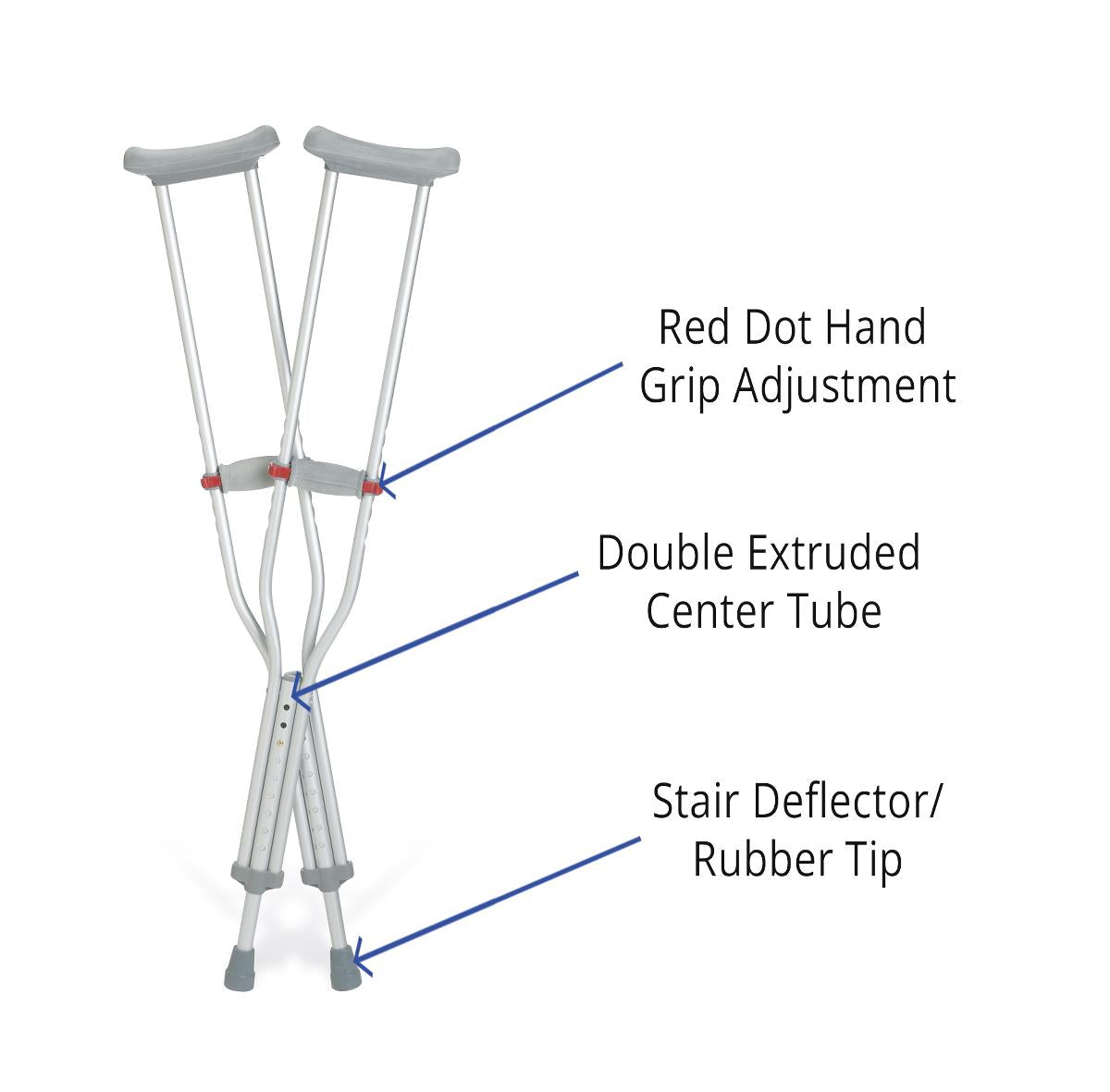 Medline Aluminum Crutches with Red Dot Hand Grip