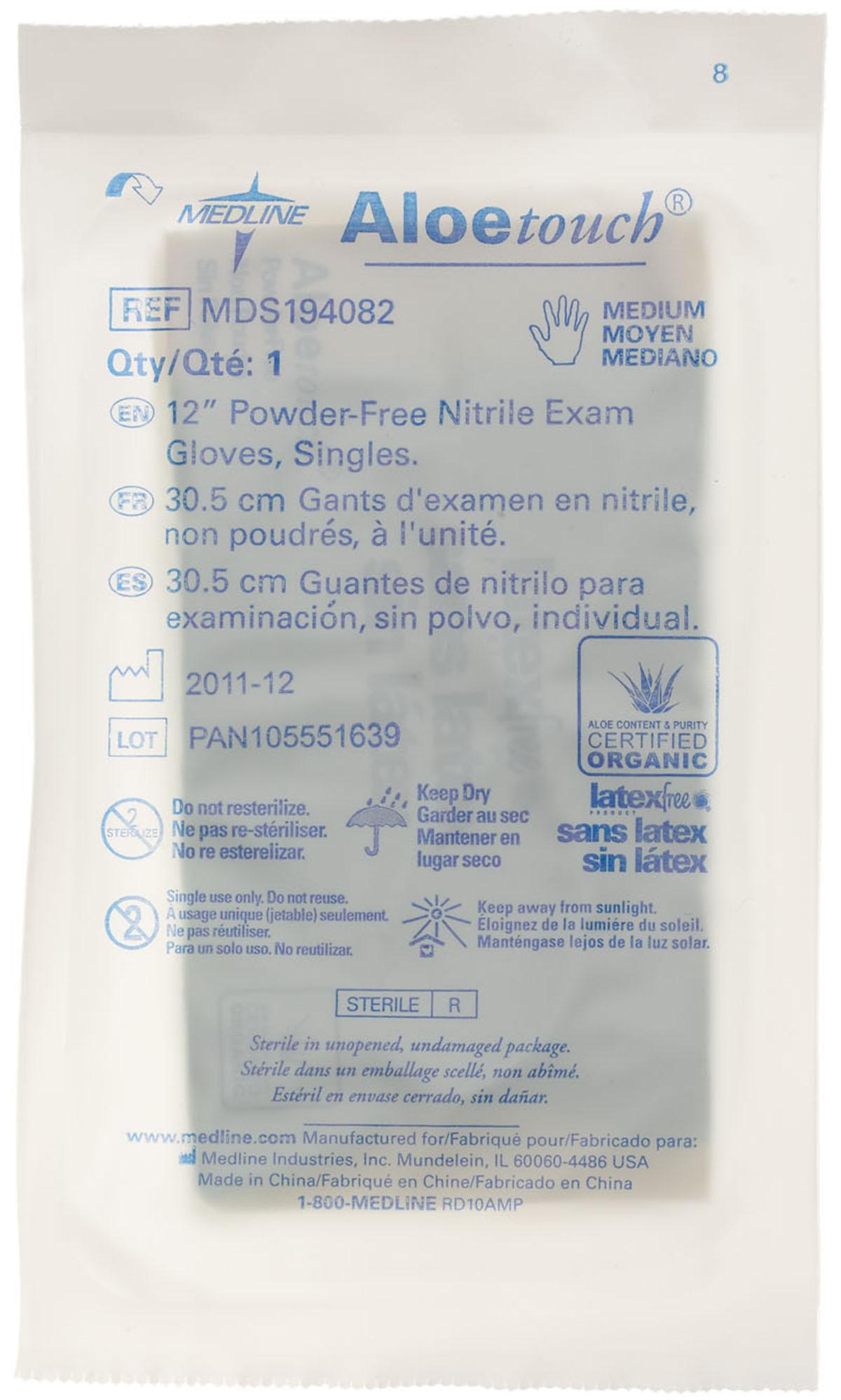 Medline AloeTouch Sterile 12" Powder-Free Nitrile Exam Gloves