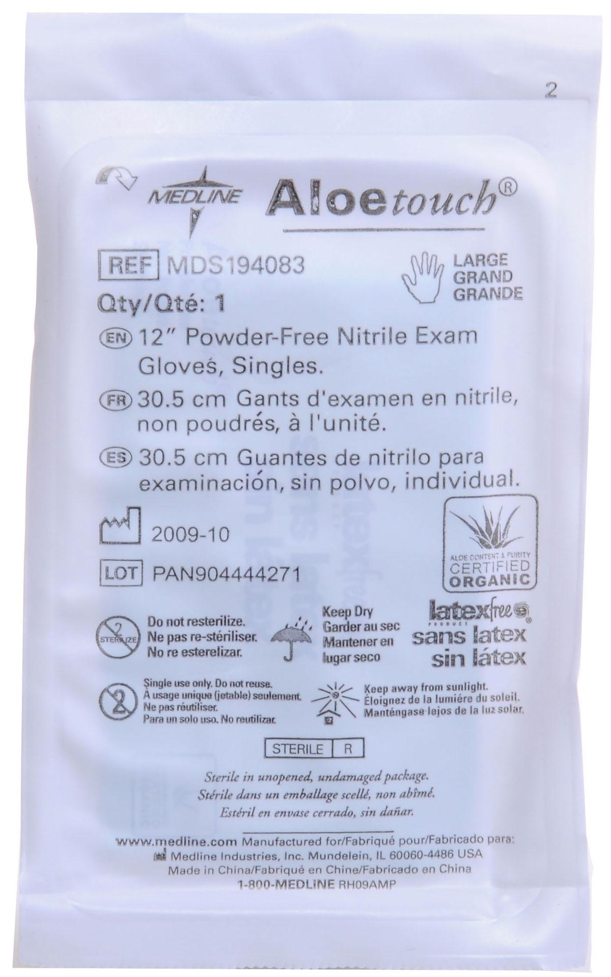 Medline AloeTouch Sterile 12" Powder-Free Nitrile Exam Gloves