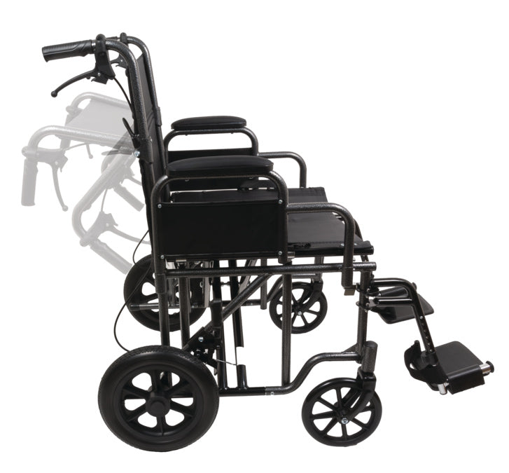 Compass Health ProBasics Bariatric Steel Transport Chair (Silver Vein) 22" W x 18"D with 12" Rear Wheels