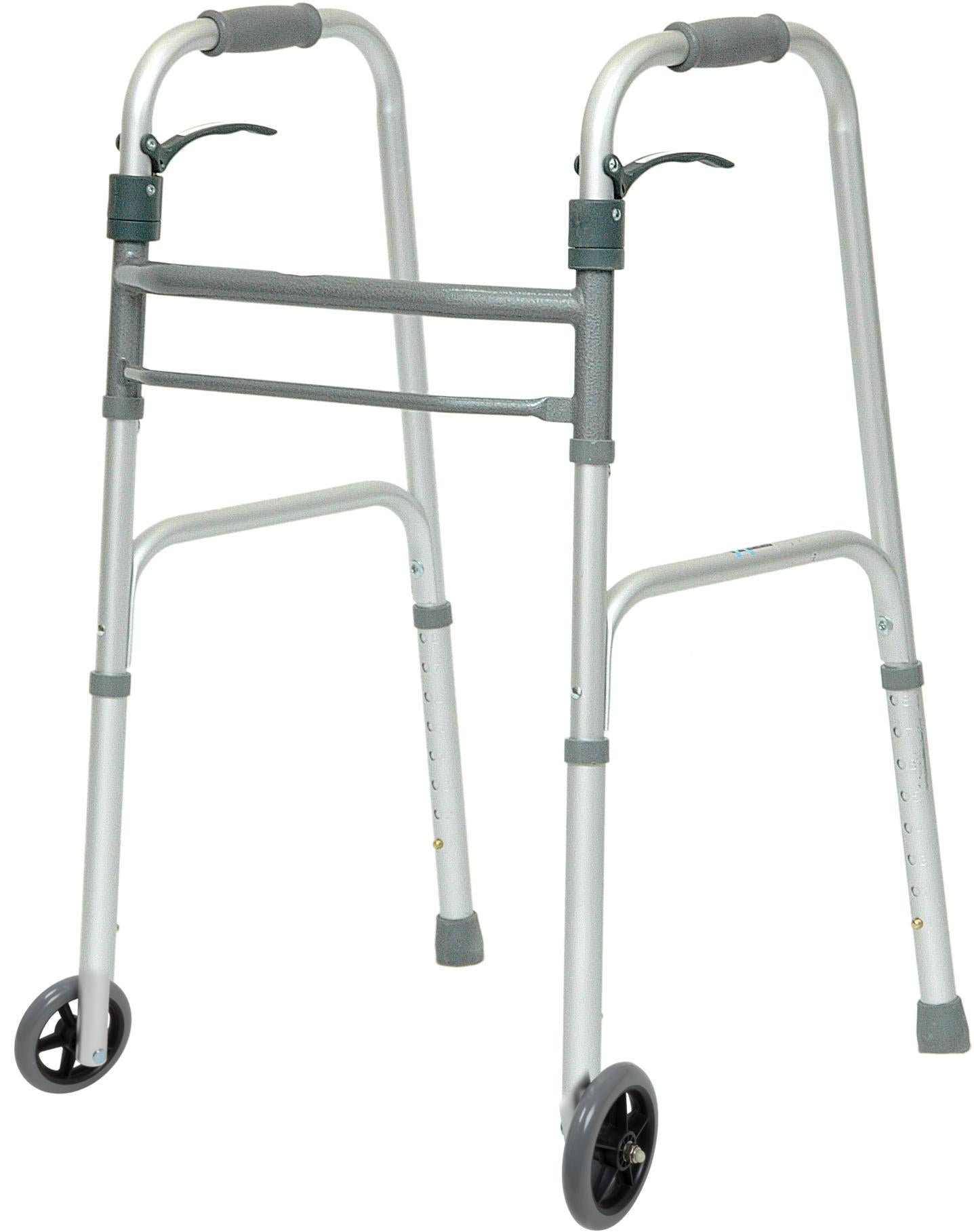 Compass Health ProBasics Sure Lever Release Folding Walker with 5" Wheels, (Adult)