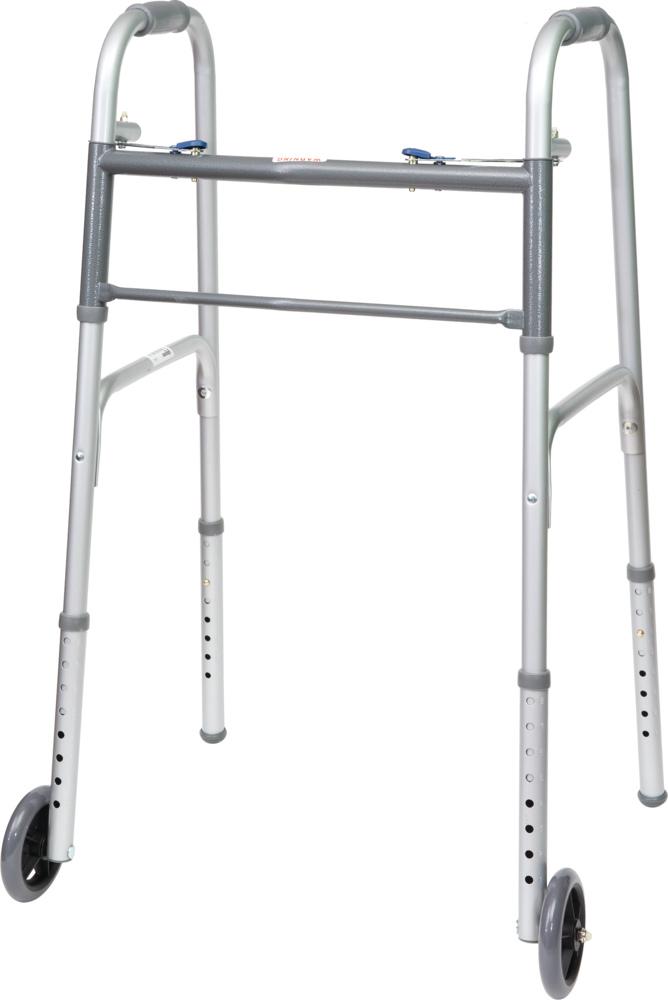 Compass Health ProBasics Economy Two-Button Folding Steel Walker with 5" Wheels, (Adult)