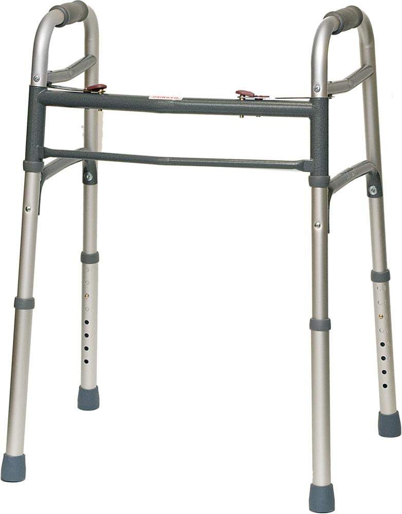 Compass Health ProBasics Aluminum Two-Button Release Folding Walker Without Wheels, 4/CS