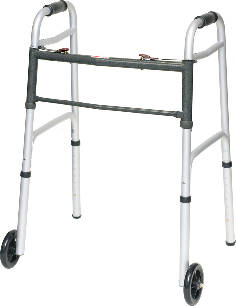 Compass Health ProBasics Aluminum Two-Button Release Folding Walker With Wheels