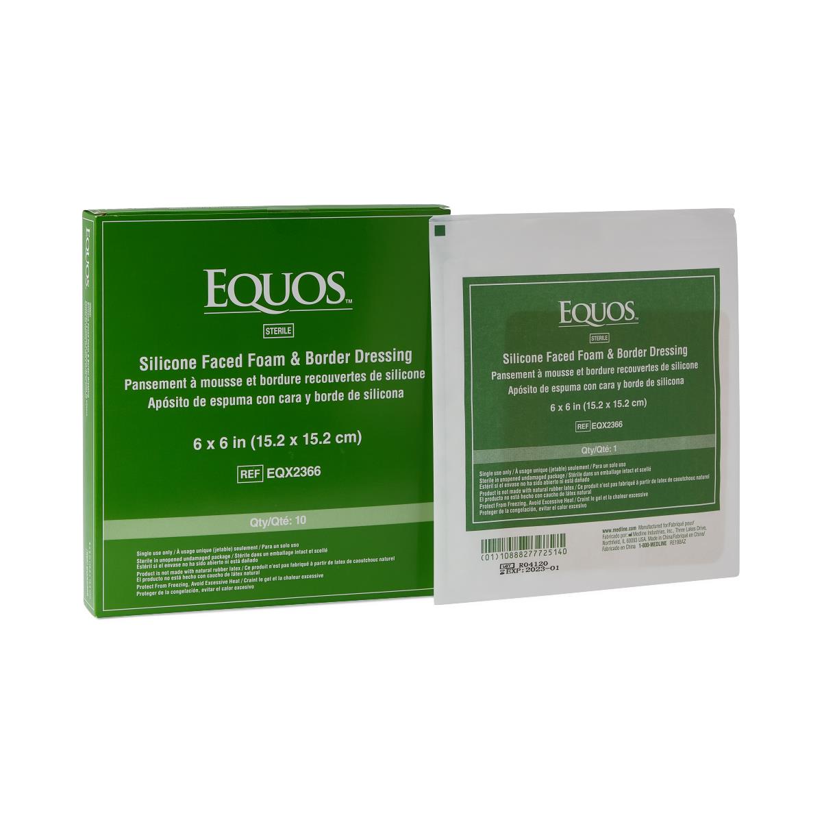 Medline EQUOS 5-Layer Square Foam Wound Dressings with Silicone Adhesive