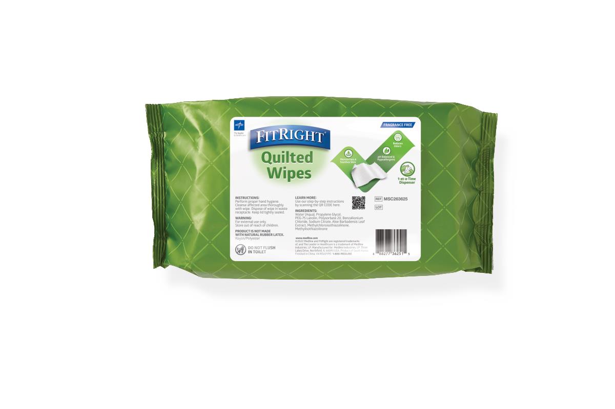 Medline FitRight Aloe Quilted Personal Cleansing Wipes